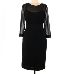 Talbots Black Crepe Mesh Sheer 3/4 Sleeve Sheath Dress Size 4P